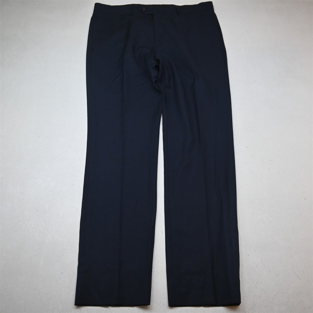 Pronto Uomo 36x34 Blue Sharkskin 100% Wool Platinum Straight Suit Trouser Pants